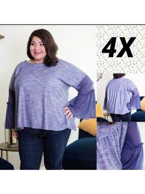 Plus Size 4X Purple Long Sleeve Top With Sheer Bell Sleeves